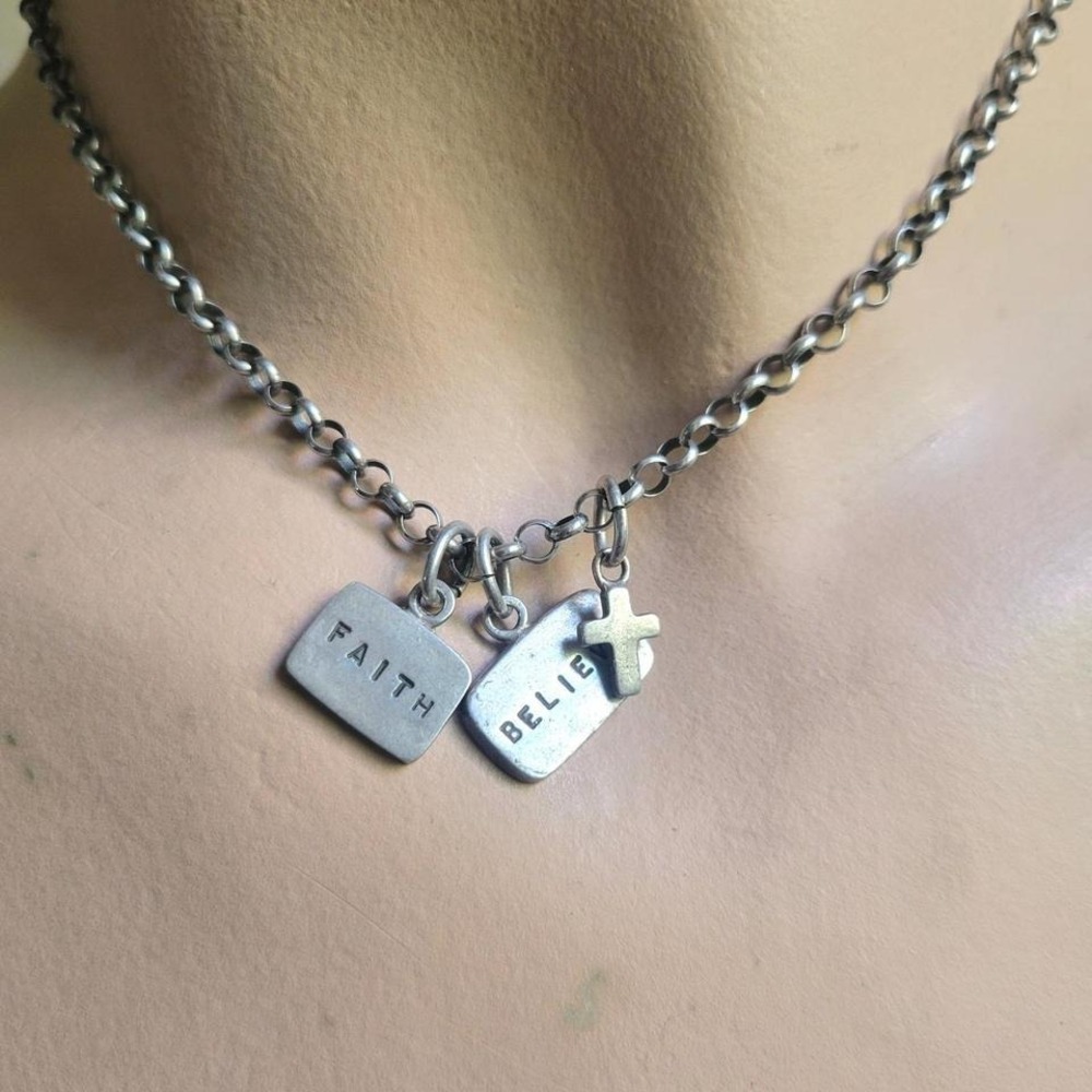 whimsigoth 925 sterling silver faith charm necklace toggle - Picture 2 of 7